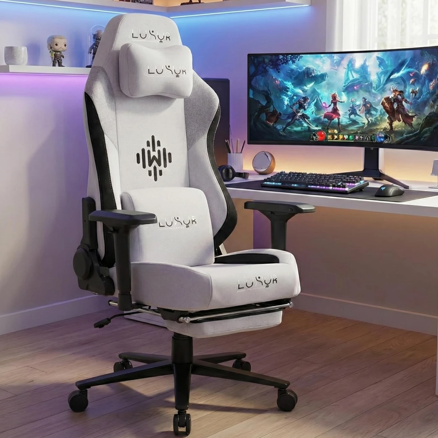 Dr Luxur® 2026 Edition Weavemonster Ergonomic Gaming Chair | Chair For Office Work | Honeycombed Fabric | Magnetic Neck Pillow | Portable Lumbar Pillow | Footrest | 4-D Armrest with 180 Recline (Grey)