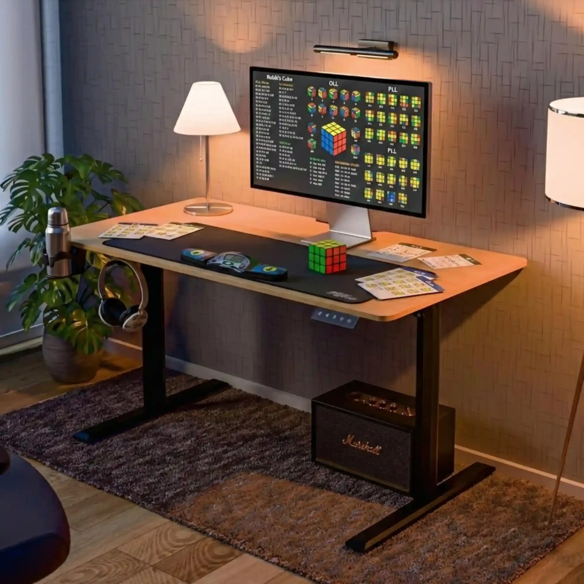 Green Soul Imperium Height Adjustable Table for Office Work | Everyday Ergonomic Desk with One Piece Top | Advance Memory Preset | 3 Year Warranty | Installation Provided (GreyOak,1100 x 600 Top)