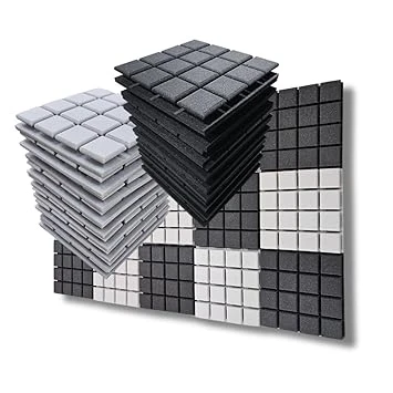 MMT Acoustix® 72 Pc Turbo Acoustic Foam, Level Sound Recording, Soundproofing Noise Reduction Acoustic Panels | 1x1Ft 2” Thick, Charcoal & Stone White Color