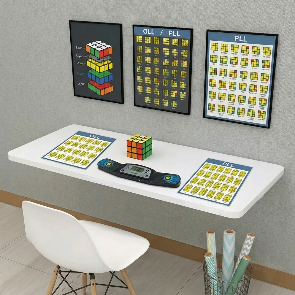 QARA (31 x 18.5 inches Wood Wall Mounted Round Corner Folding Wall Study Table with Cup Holder | Wall Mount Table with Drawer | Foldable Laptop Desk for Home and Office Computer- White